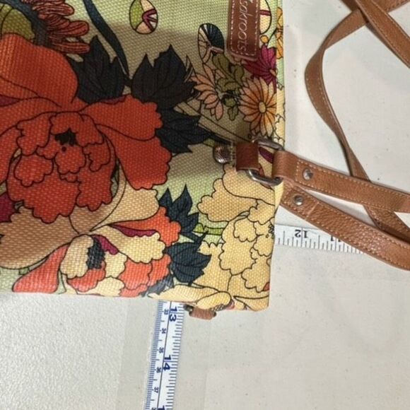 SAKROOTS Floral Flower Power Peace Small Satchel Tote Coated Canvas Bag green - Picture 4 of 12
